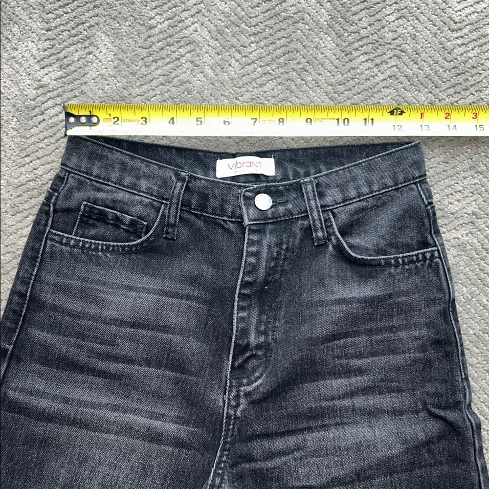 Vibrant M.I.U. Jeans Women's Juniors Size 1 Black Distressed High Rise Wide Leg - Picture 8 of 12